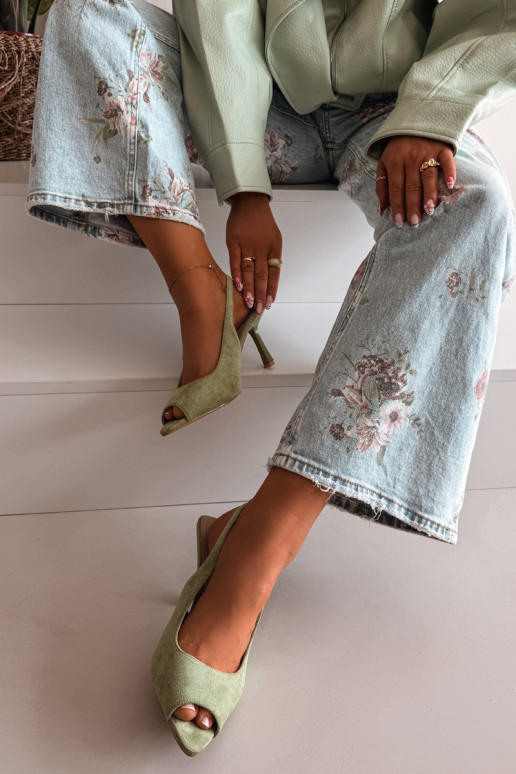 Sandalias de mujer con tacones finos de ante sintético verdes Sevina