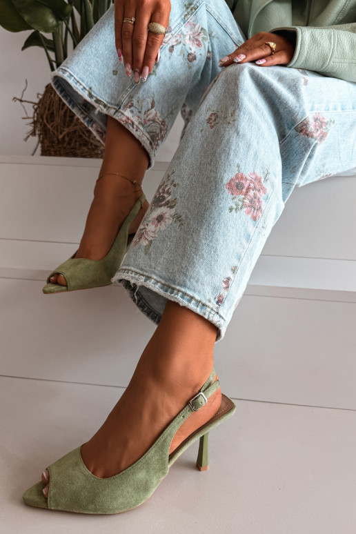 Sandalias de mujer con tacones finos de ante sintético verdes Sevina