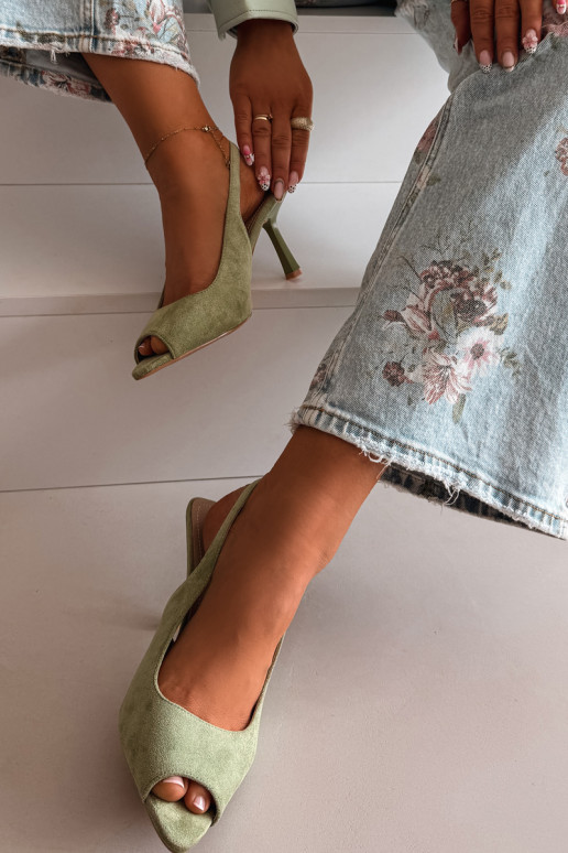 Sandalias de mujer con tacones finos de ante sintético verdes Sevina