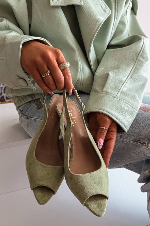 Sandalias de mujer con tacones finos de ante sintético verdes Sevina