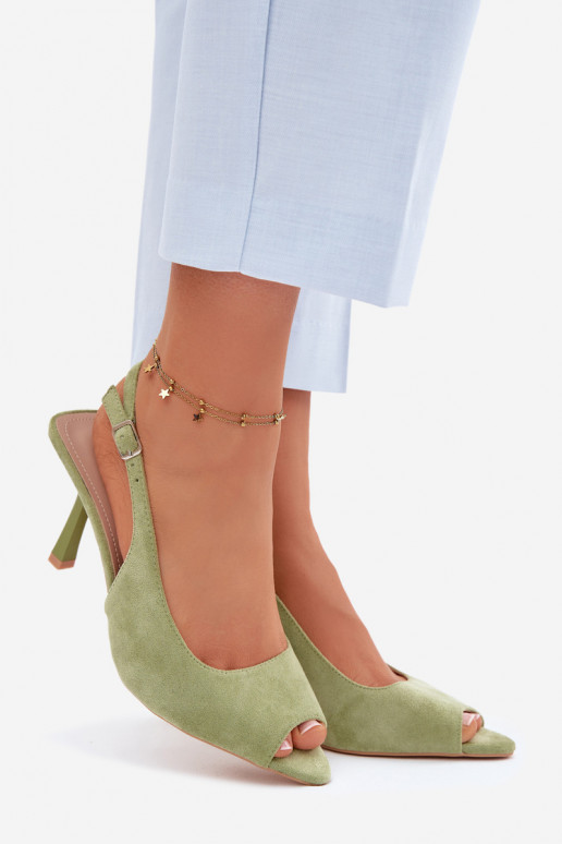 Sandalias de mujer con tacones finos de ante sintético verdes Sevina