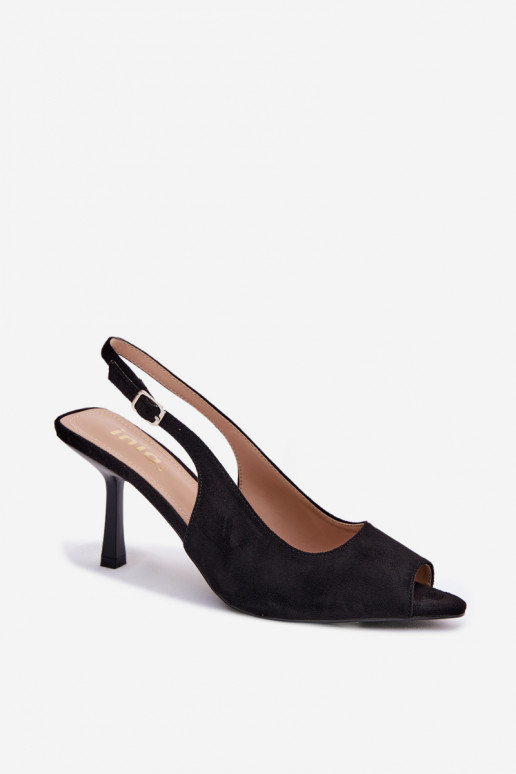 Sandalias de mujer con tacones finos de ante sintético negras Sevina