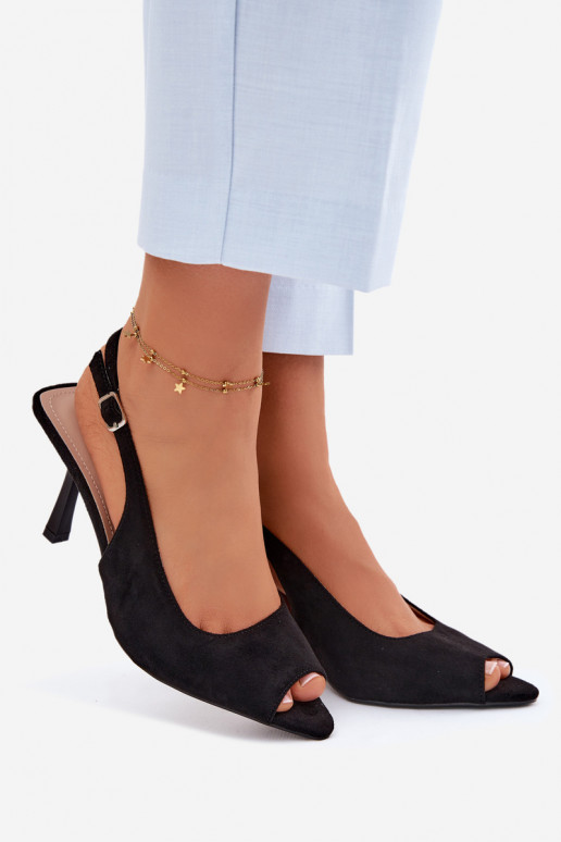 Sandalias de mujer con tacones finos de ante sintético negras Sevina