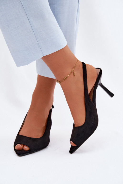 Sandalias de mujer con tacones finos de ante sintético negras Sevina