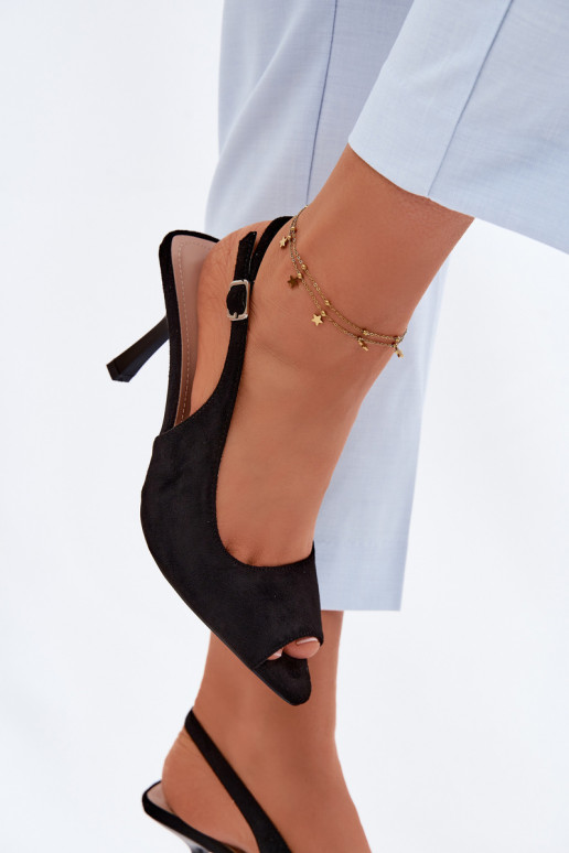 Sandalias de mujer con tacones finos de ante sintético negras Sevina