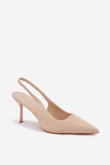 Sandalias de mujer con tacones finos de ante sintético color arena Kevina 2