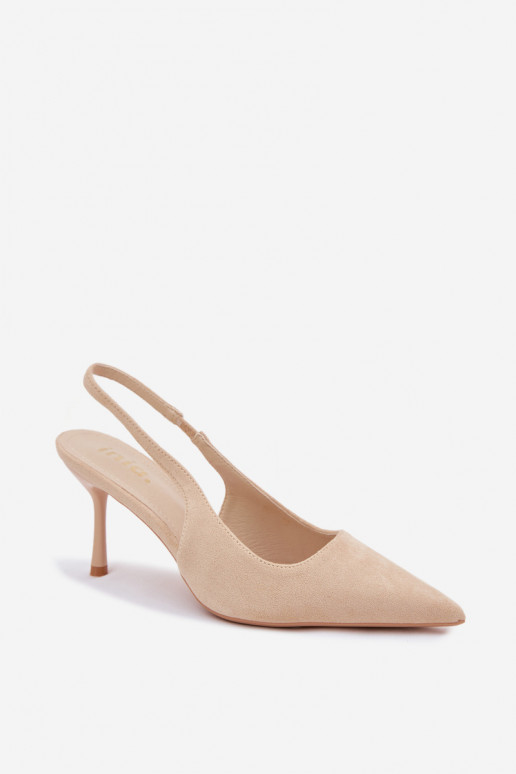 Sandalias de mujer con tacones finos de ante sintético color arena Kevina