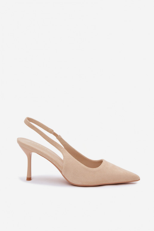 Sandalias de mujer con tacones finos de ante sintético color arena Kevina