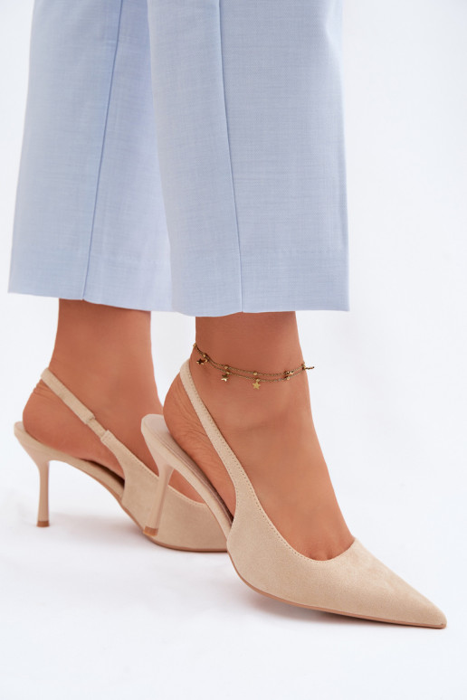 Sandalias de mujer con tacones finos de ante sintético color arena Kevina