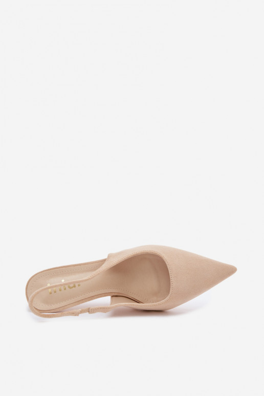 Sandalias de mujer con tacones finos de ante sintético color arena Kevina