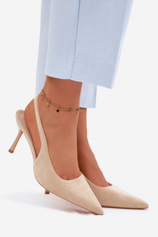 Sandalias de mujer con tacones finos de ante sintético color arena Kevina