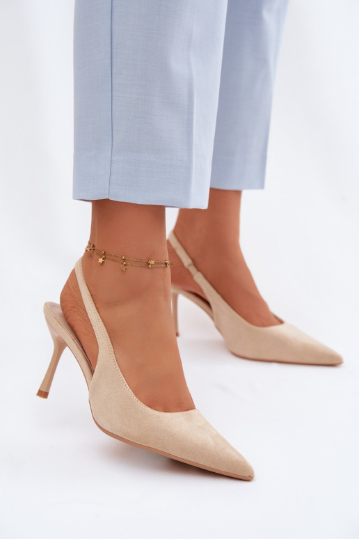 Sandalias de mujer con tacones finos de ante sintético color arena Kevina