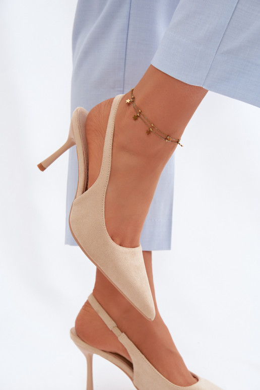 Sandalias de mujer con tacones finos de ante sintético color arena Kevina