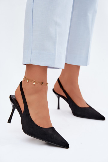 Sandalias de mujer con tacones finos de ante sintético negras Kevina