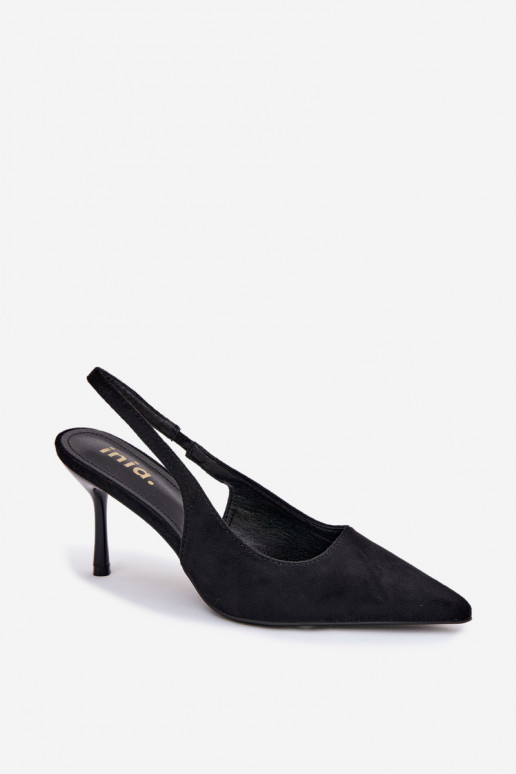 Sandalias de mujer con tacones finos de ante sintético negras Kevina