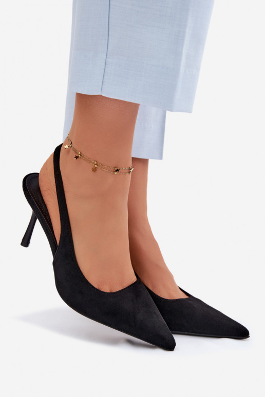 Sandalias de mujer con tacones finos de ante sintético negras Kevina