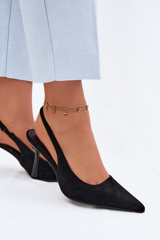 Sandalias de mujer con tacones finos de ante sintético negras Kevina