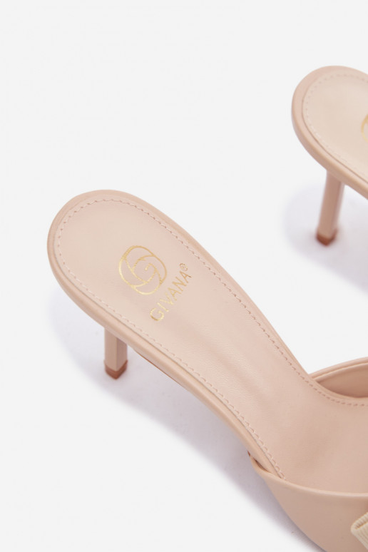 Zapatillas de mujer con tacones delgados y lazos color arena Jelessa