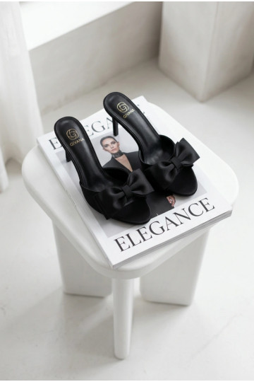 Zapatillas de mujer con tacones delgados y lazos color negro Jelessa 2