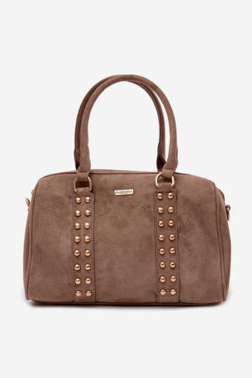 Bolso tipo maleta con pinchos dorados color arena oscuro Emelle