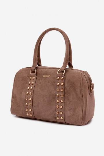 Bolso tipo maleta con pinchos dorados color arena oscuro Emelle 2