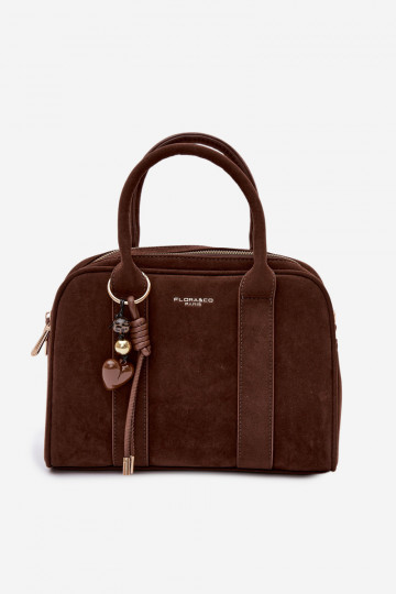 Bolso tipo maleta de ante con llaveros color chocolate Sorielle