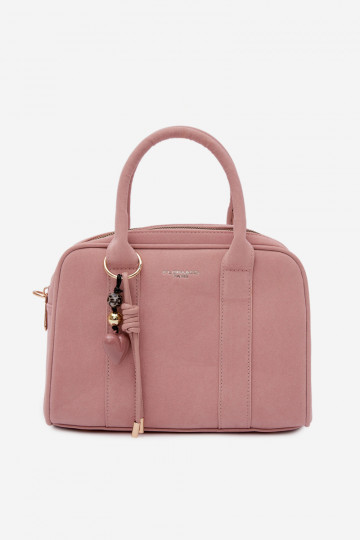 Bolso tipo maleta de ante con llaveros rosas Sorielle