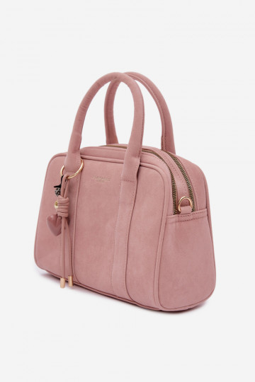 Bolso tipo maleta de ante con llaveros rosas Sorielle 2