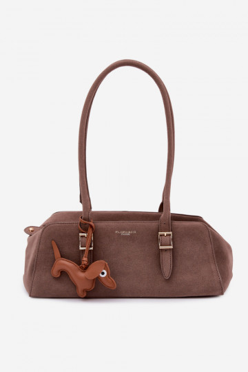 Bolso de mano de ante sintético con llavero color arena oscuro Noely