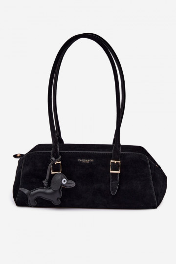 Bolso de mano de ante sintético con llavero color negro Noely