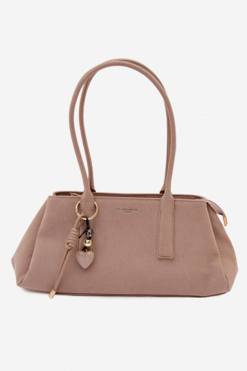 Bolso de mano de ante sintético con llavero color marfil Nelina