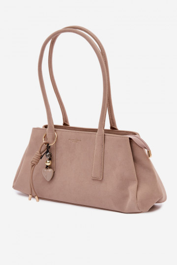 Bolso de mano de ante sintético con llavero color marfil Nelina 2