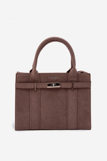 Bolso tipo maletín de ante sintético color arena oscuro Noressa