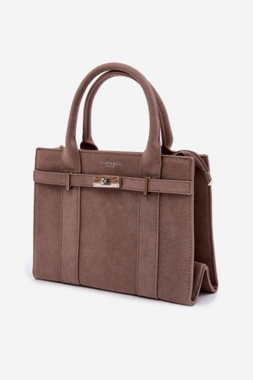 Bolso tipo maletín de ante sintético color arena oscuro Noressa 2