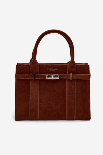 Bolso tipo maletín de ante sintético color marrón Noressa