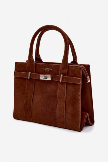 Bolso tipo maletín de ante sintético color marrón Noressa 2