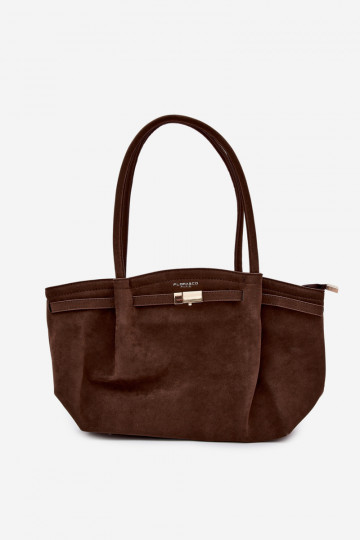 Bolso tipo shopper de ante sintético color chocolate Elleea