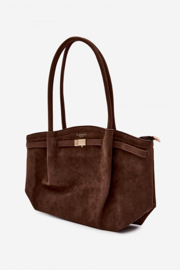 Bolso tipo shopper de ante sintético color chocolate Elleea 2