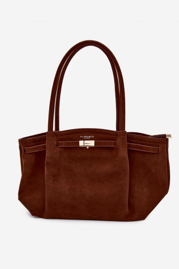 Bolso tipo shopper de ante sintético color marrón Elleea