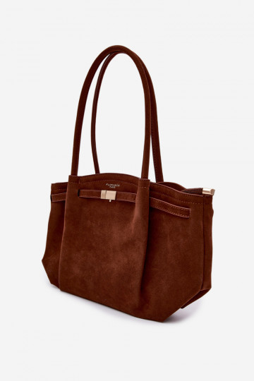 Bolso tipo shopper de ante sintético color marrón Elleea 2
