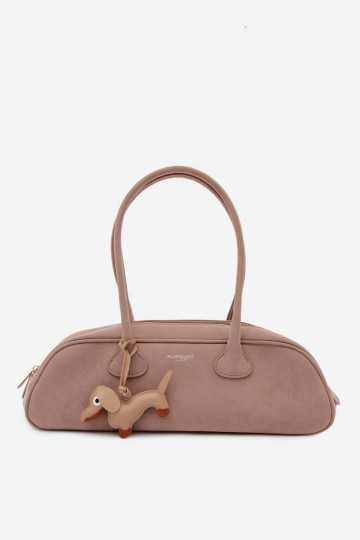 Bolso baguette con cierre de imitación de ante color marfil Annette