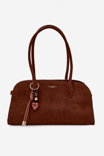 Bolso con colgante y hebillas de ante sintético color marrón Violette