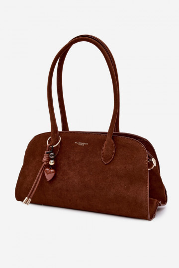 Bolso con colgante y hebillas de ante sintético color marrón Violette 2