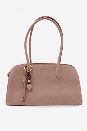 Bolso con colgante y hebillas de ante sintético color arena claro Violette