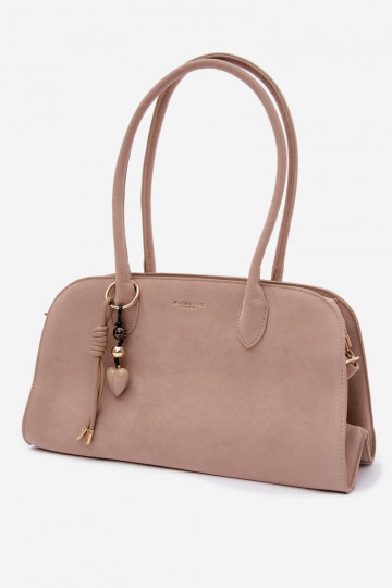 Bolso con colgante y hebillas de ante sintético color arena claro Violette 2