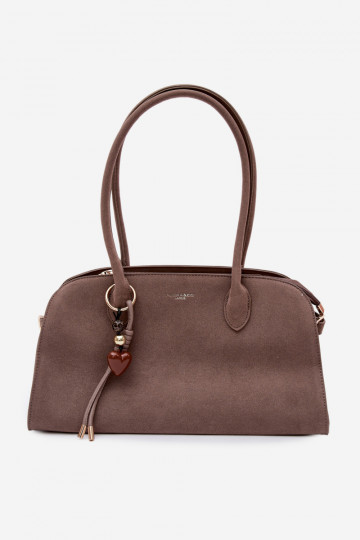 Bolso con colgante y hebillas de ante sintético color arena oscuro Violette