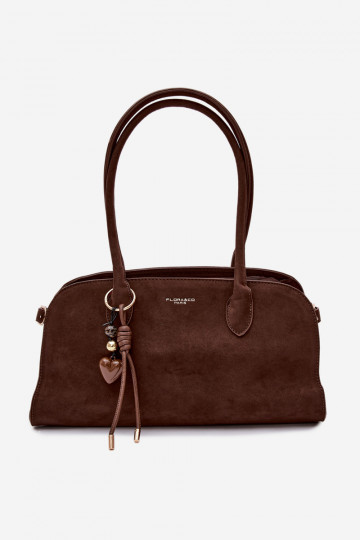 Bolso con colgante y hebillas de ante sintético color chocolate Violette