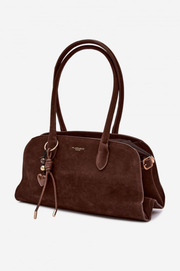 Bolso con colgante y hebillas de ante sintético color chocolate Violette 2