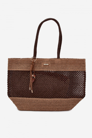 Bolso grande tejido con llavero color marrón Lucette