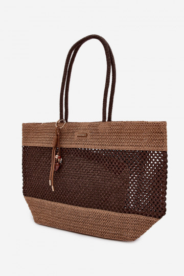 Bolso grande tejido con llavero color marrón Lucette 2
